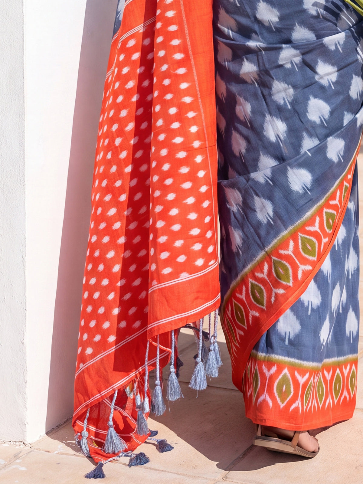 Blue Cotton saree – detail view 5