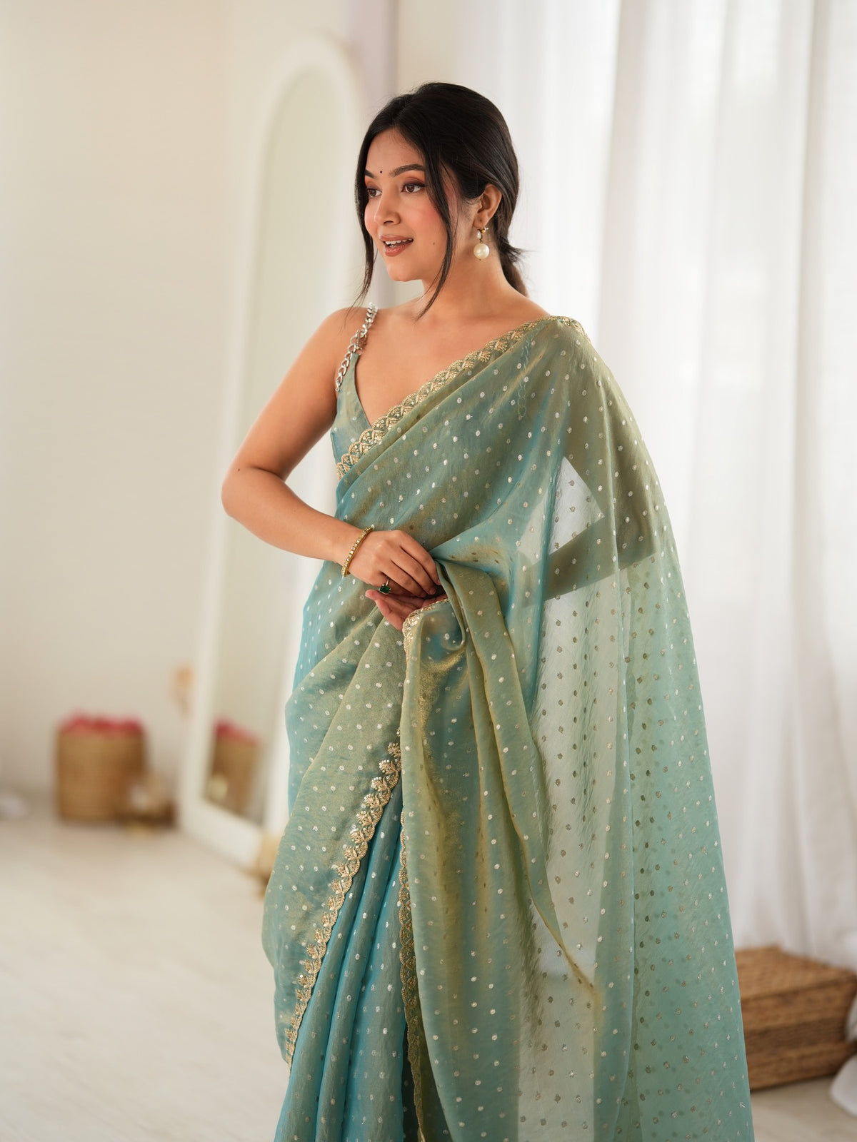 Light Blue Georgette saree – detail view 2