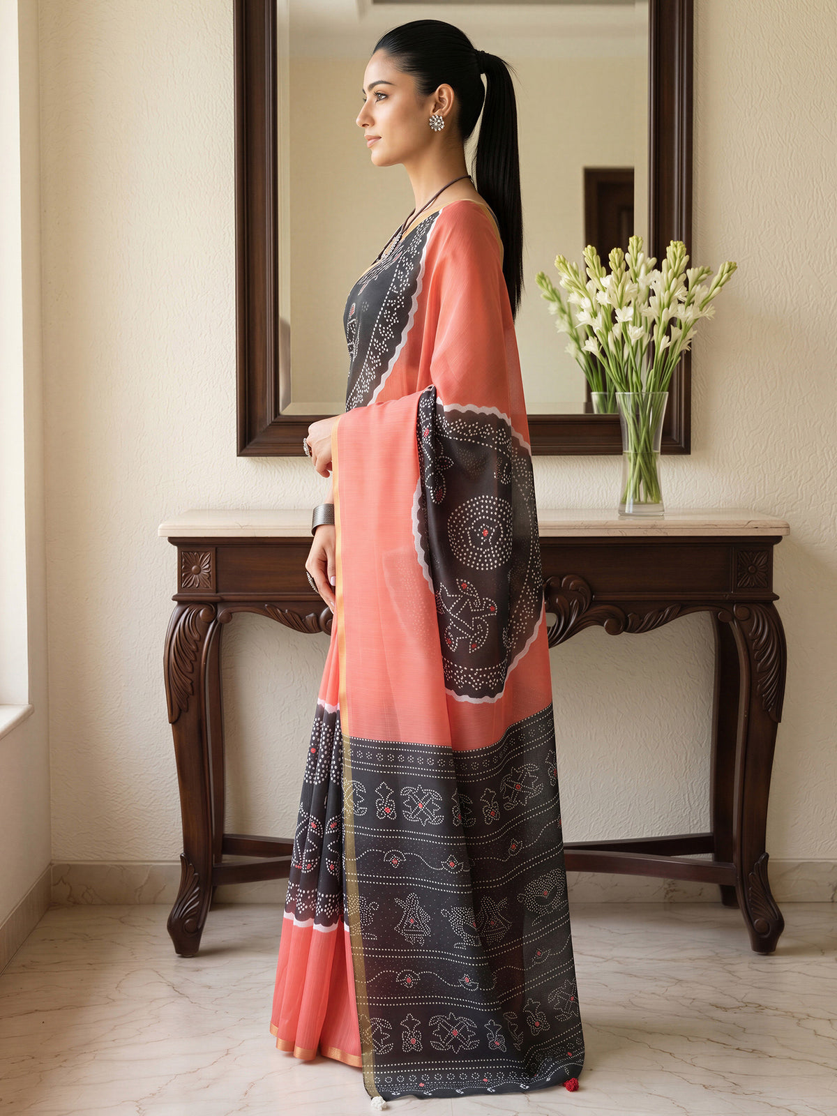 Coral Cotton Blend saree – detail view 2