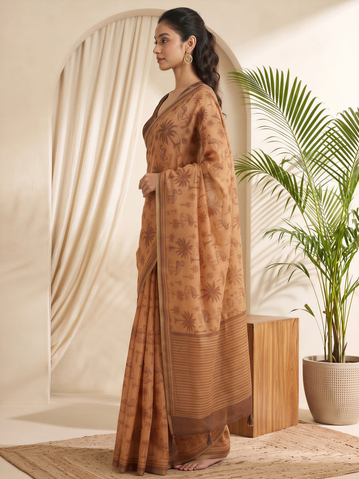 Rust Cotton Linen saree – detail view 2