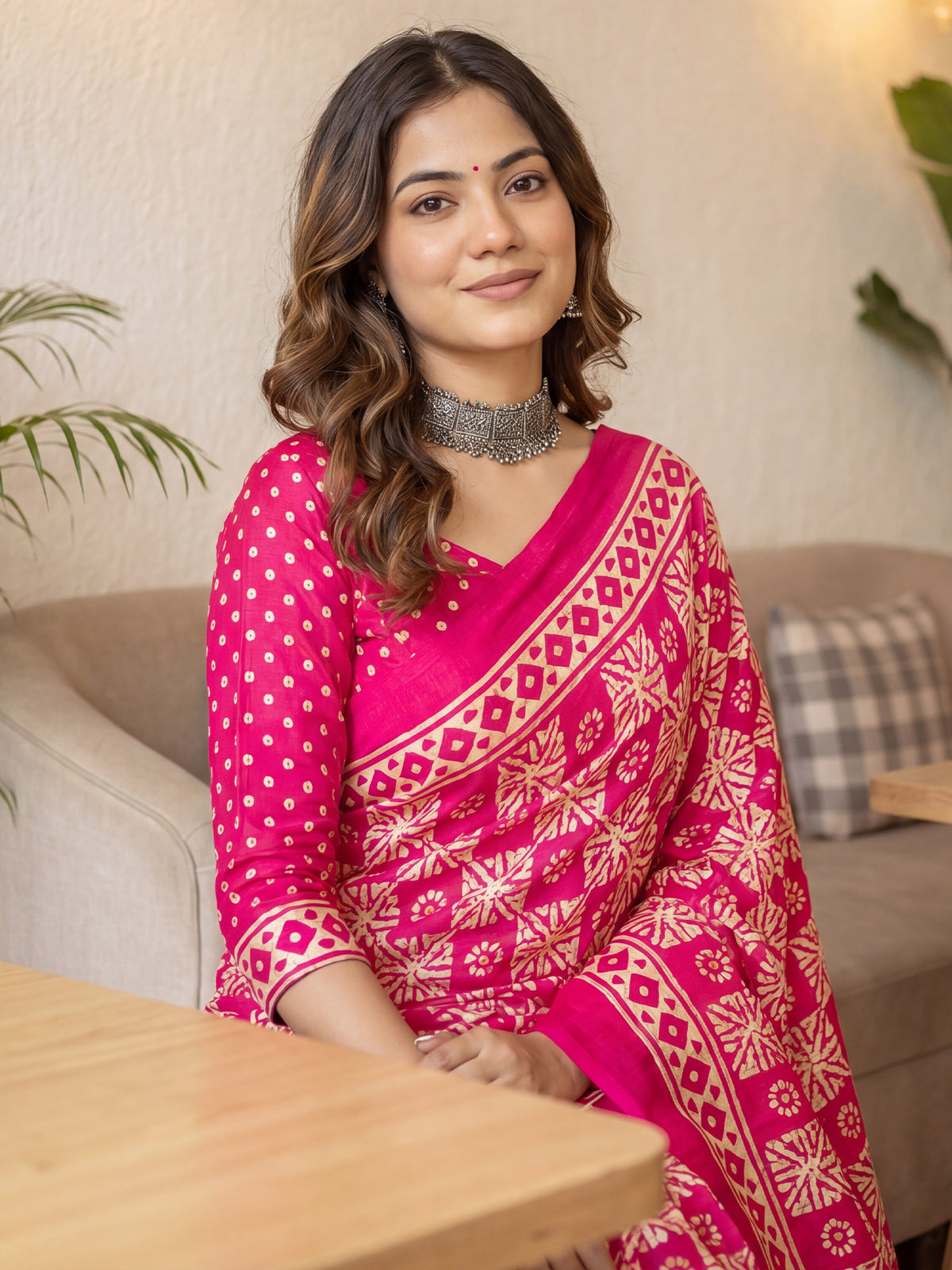 Pink Cotton Blend saree – detail view 4