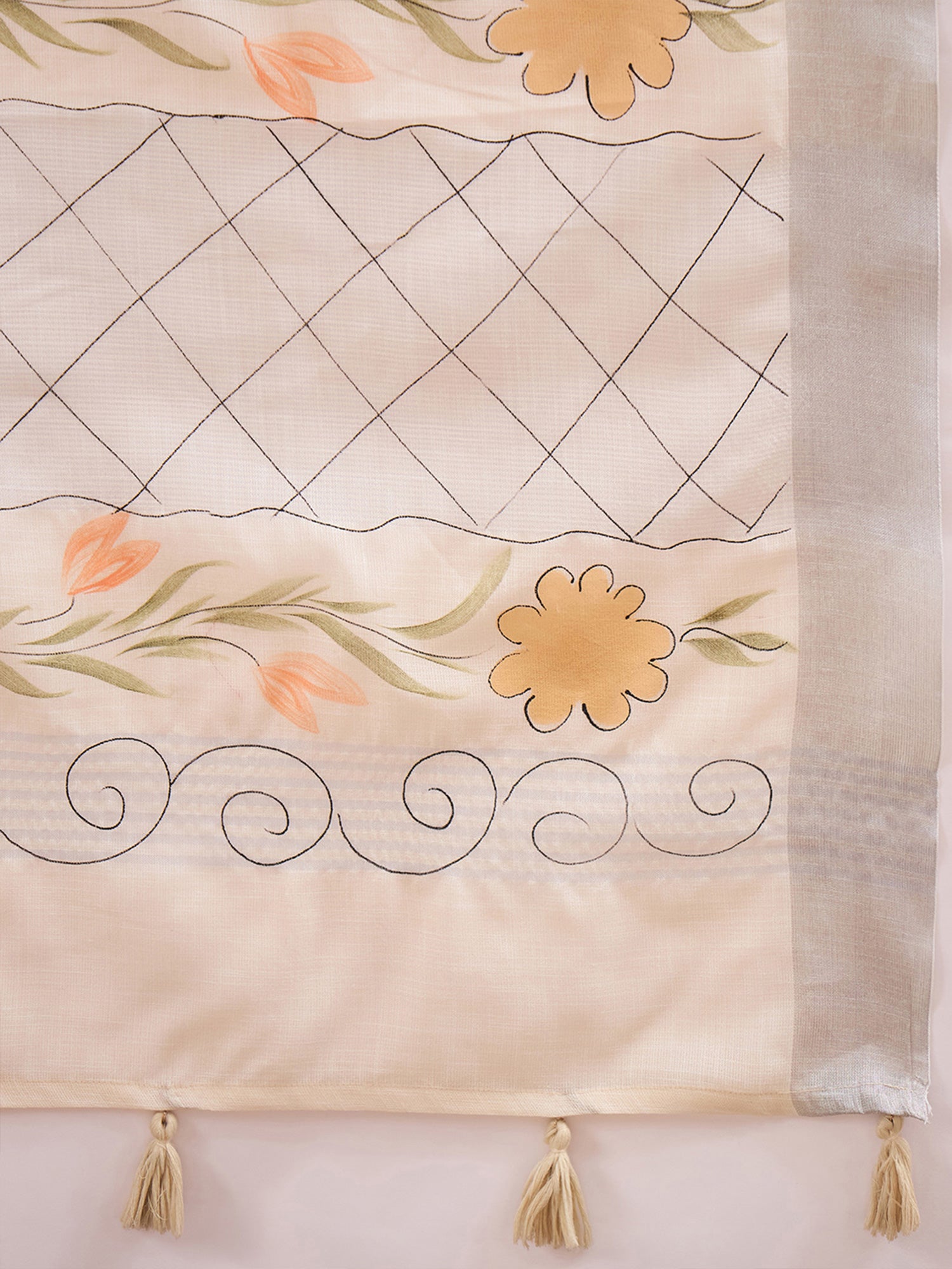 Beige Linen saree – detail view 5