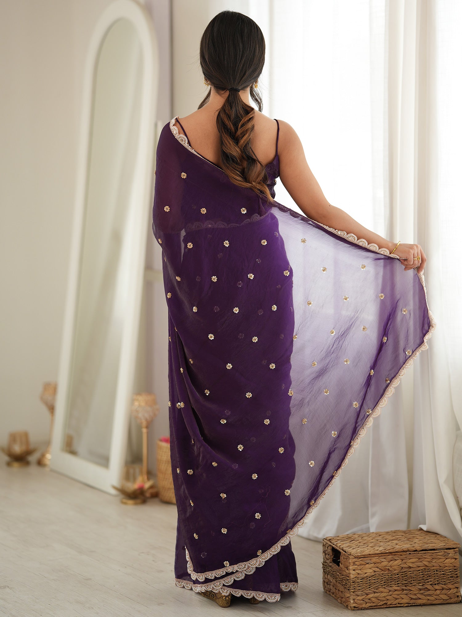 Purple Satin saree – detail view 1