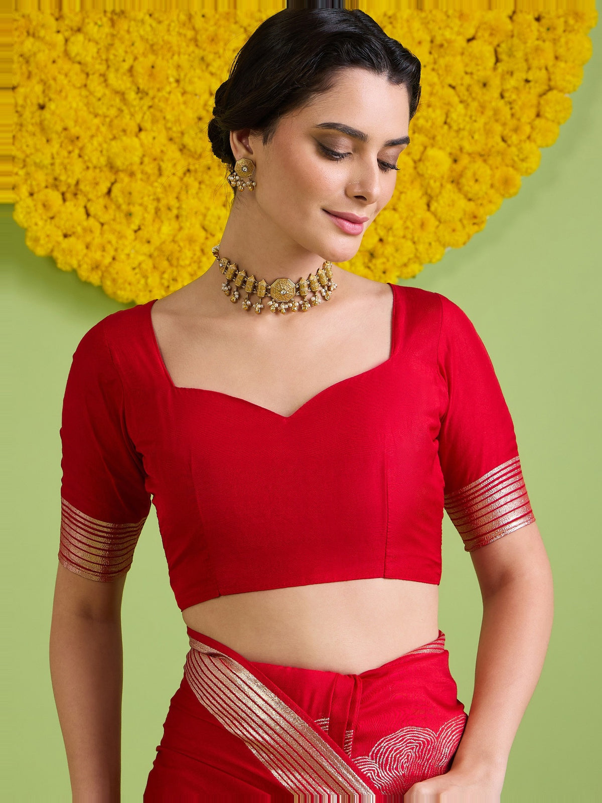 Red Silk Blend saree – detail view 5