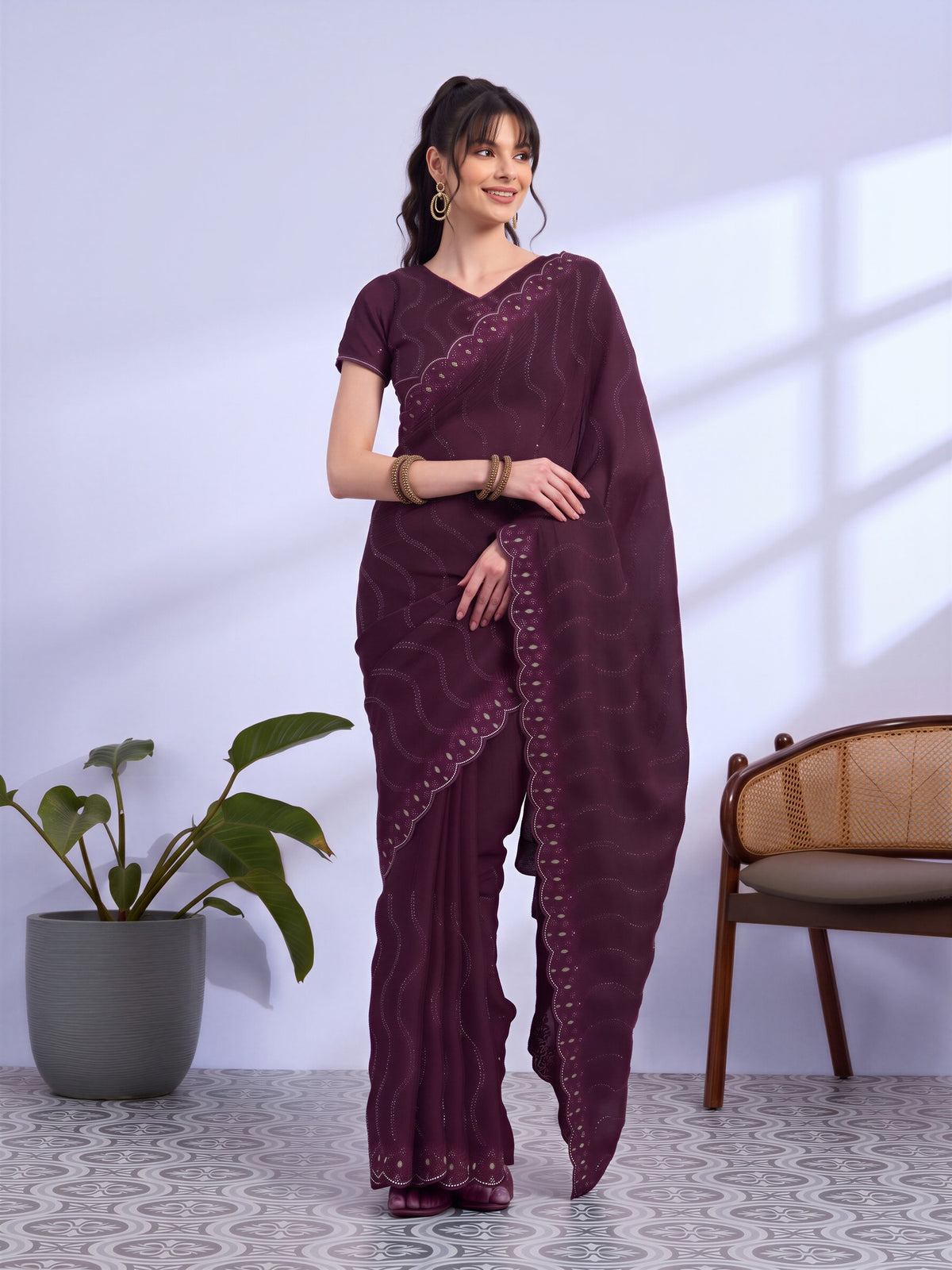 Wine Tissue saree – detail view 3