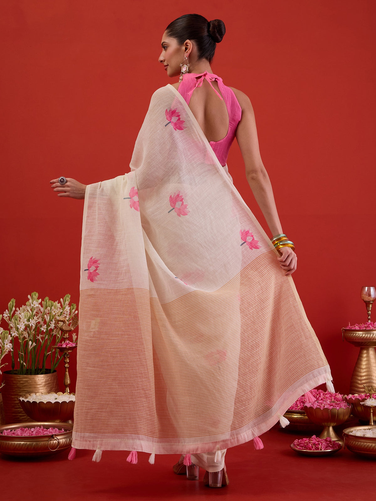 White Chanderi Cotton saree – detail view 6
