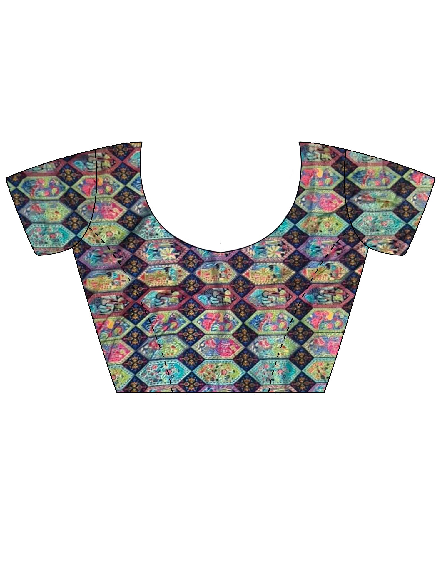 Unstitched multicolored silk blend blouse piece with kalamkari design
