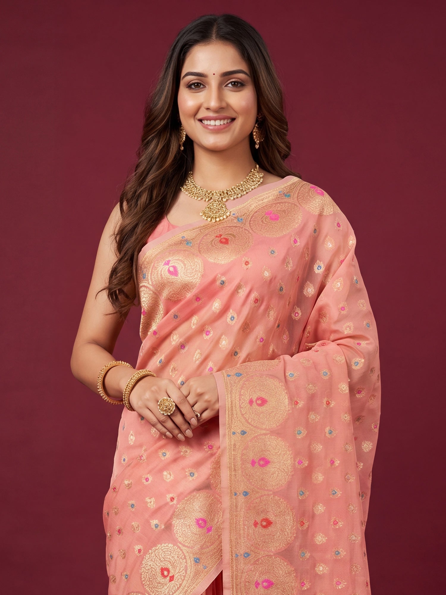 Pink Silk Blend saree – detail view 4