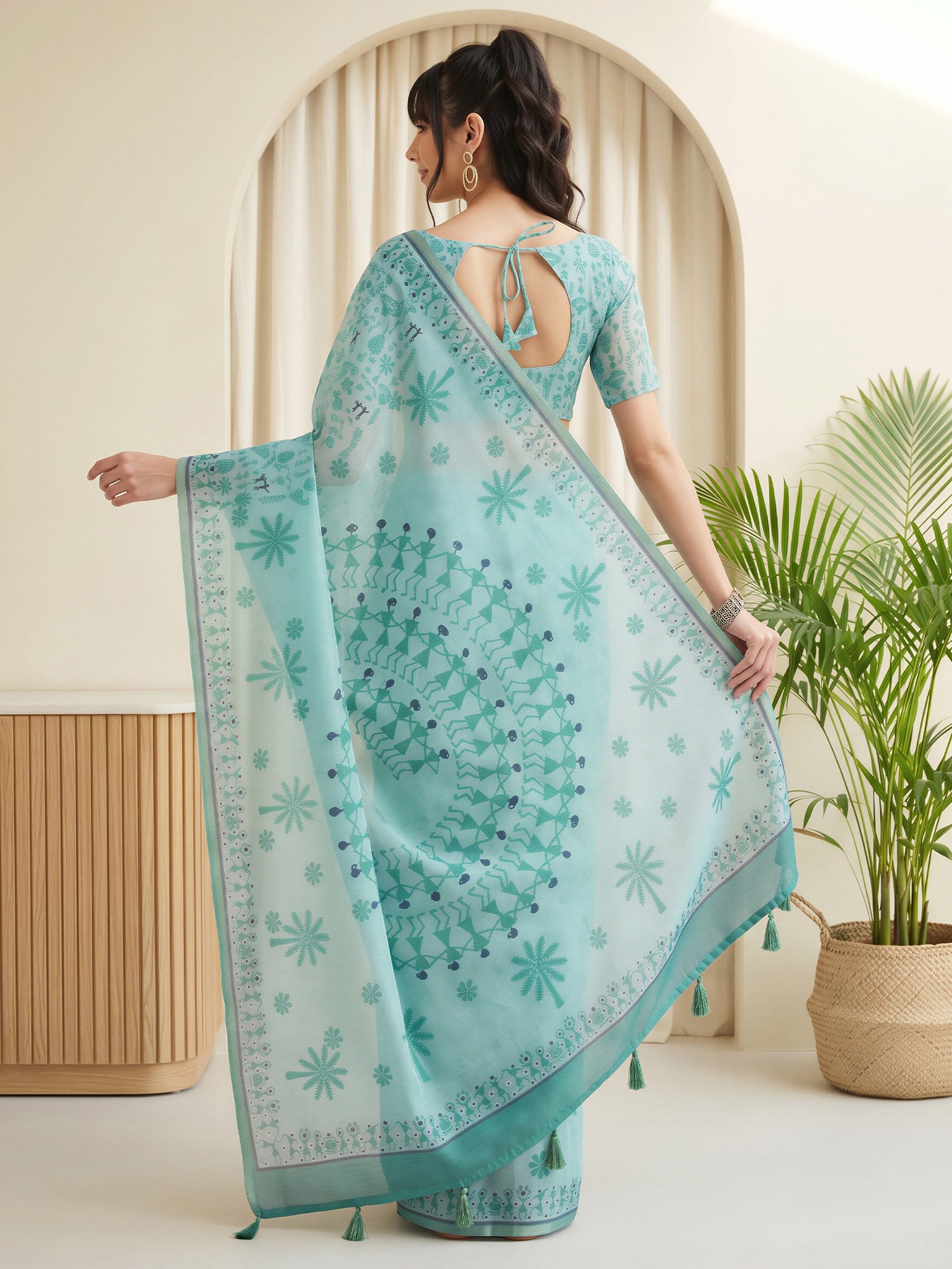 Light Blue Cotton Linen saree – detail view 1