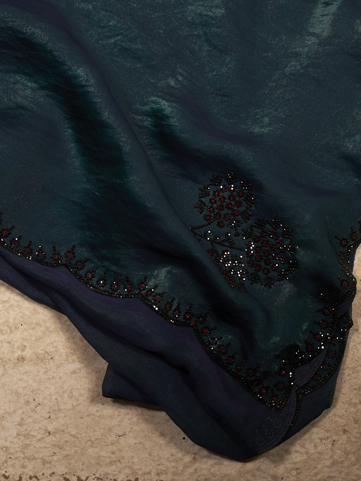 Teal Green satin silk saree view 6