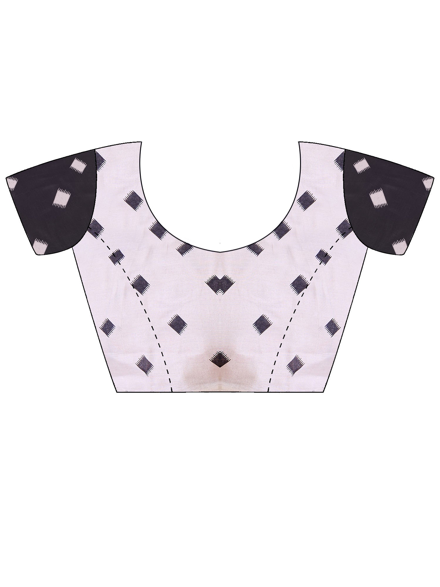 Unstitched white cotton blend blouse piece with geometric design