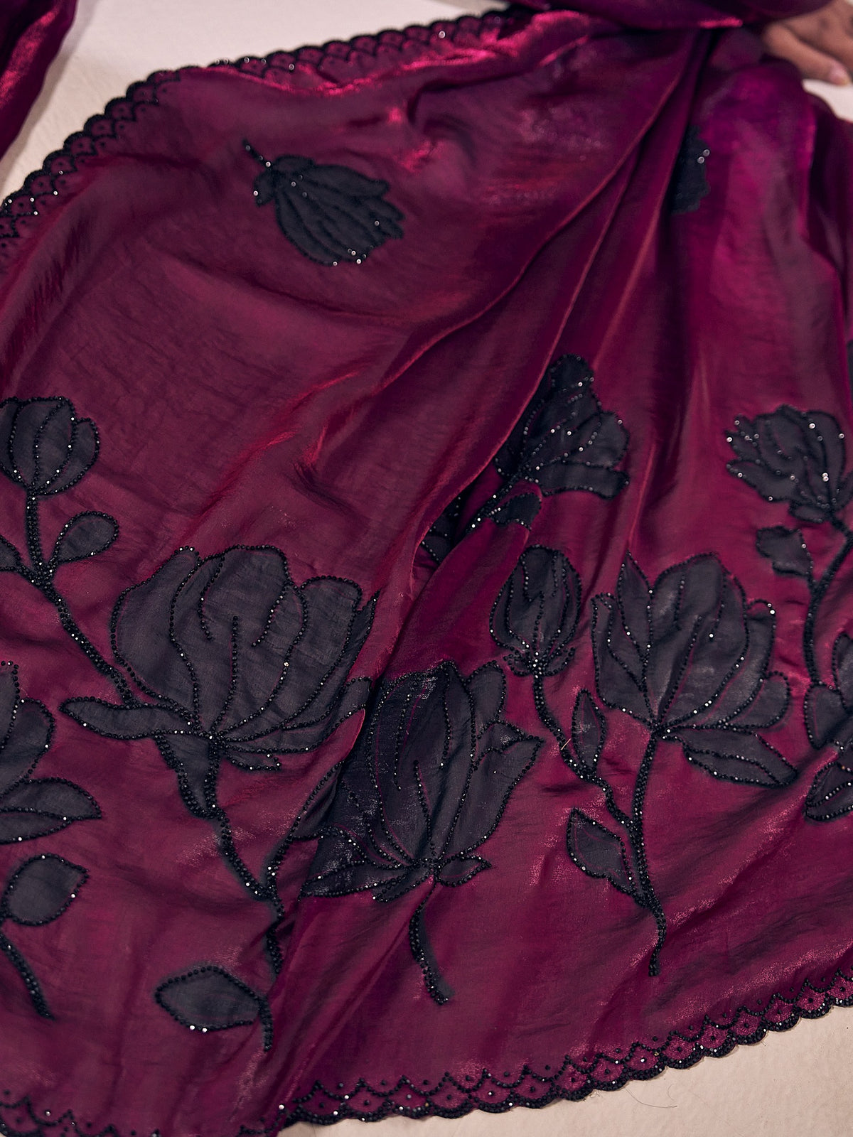 Magenta satin silk saree view 5