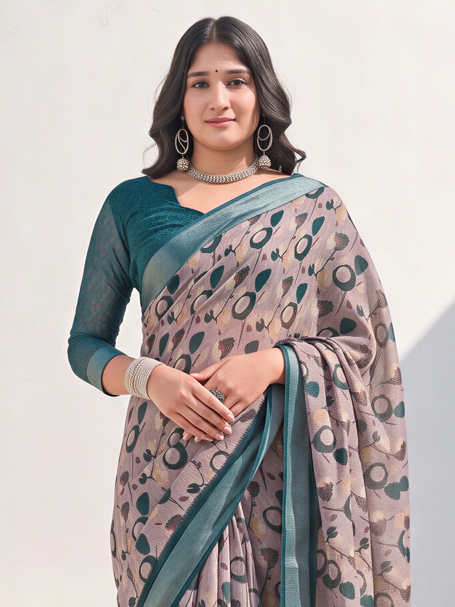 Taupe Cotton Linen saree – detail view 4