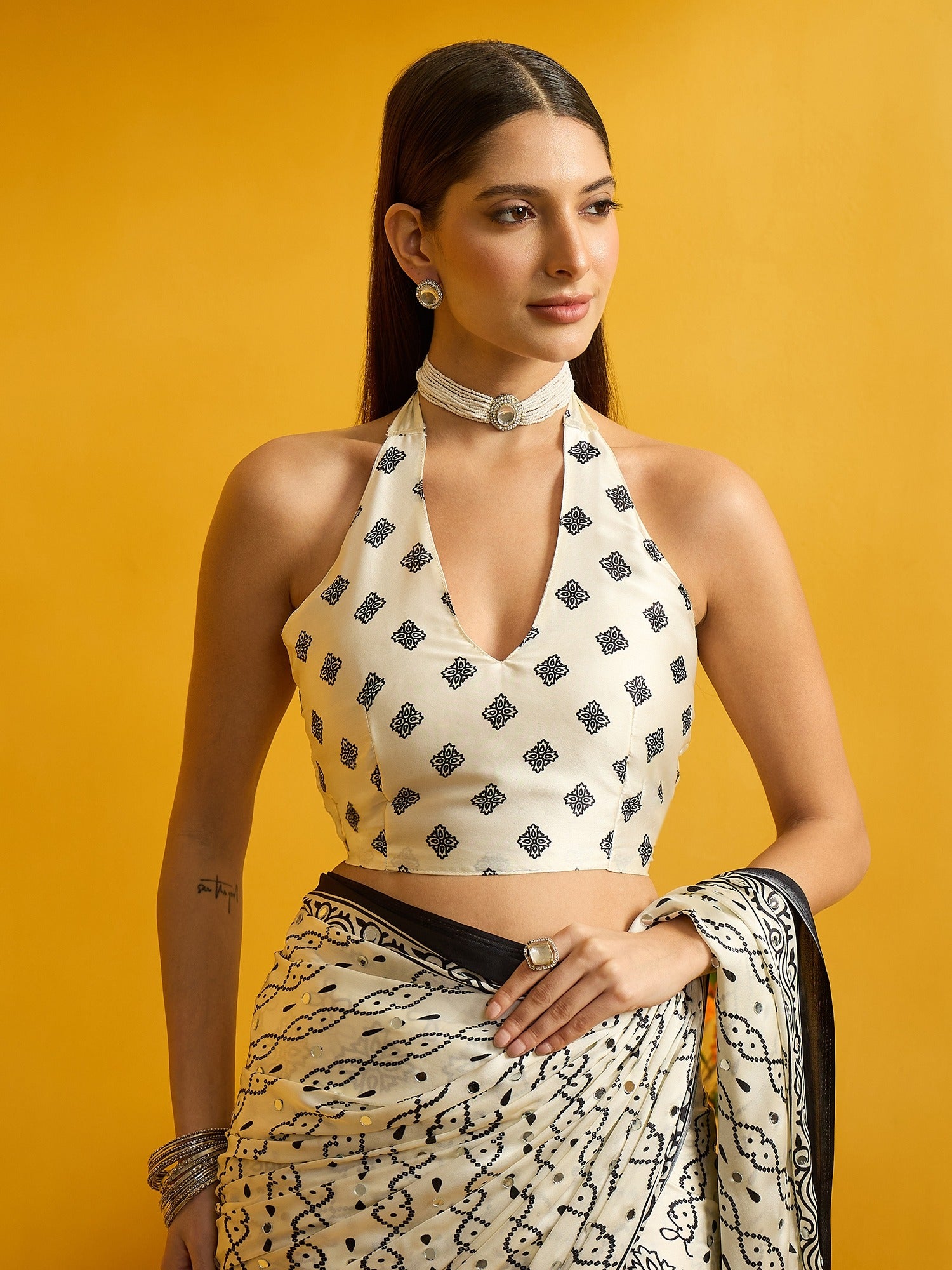 Off White Satin Silk saree – detail view 5
