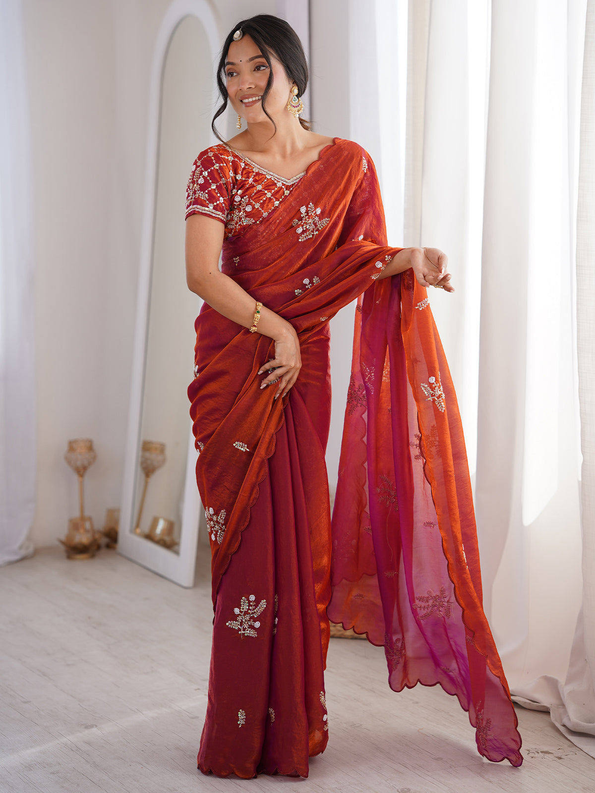 Rust Satin saree – detail view 2