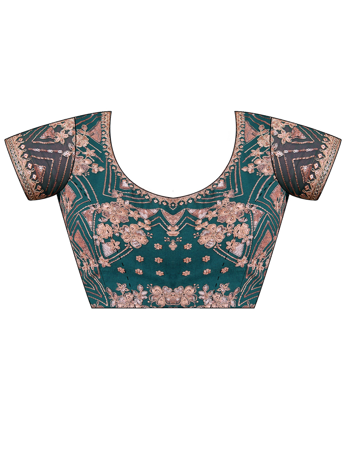 Unstitched teal green georgette blouse piece with embellished design