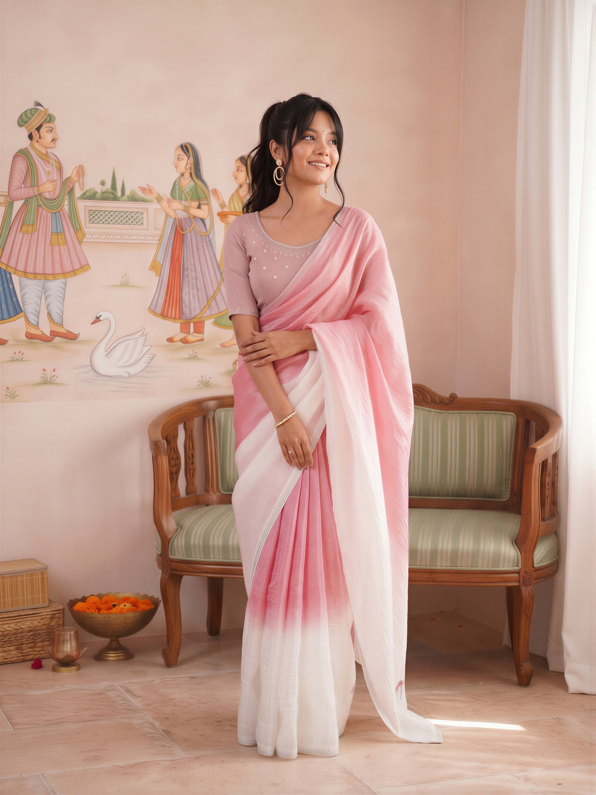 Pink Paper Silk saree – detail view 3