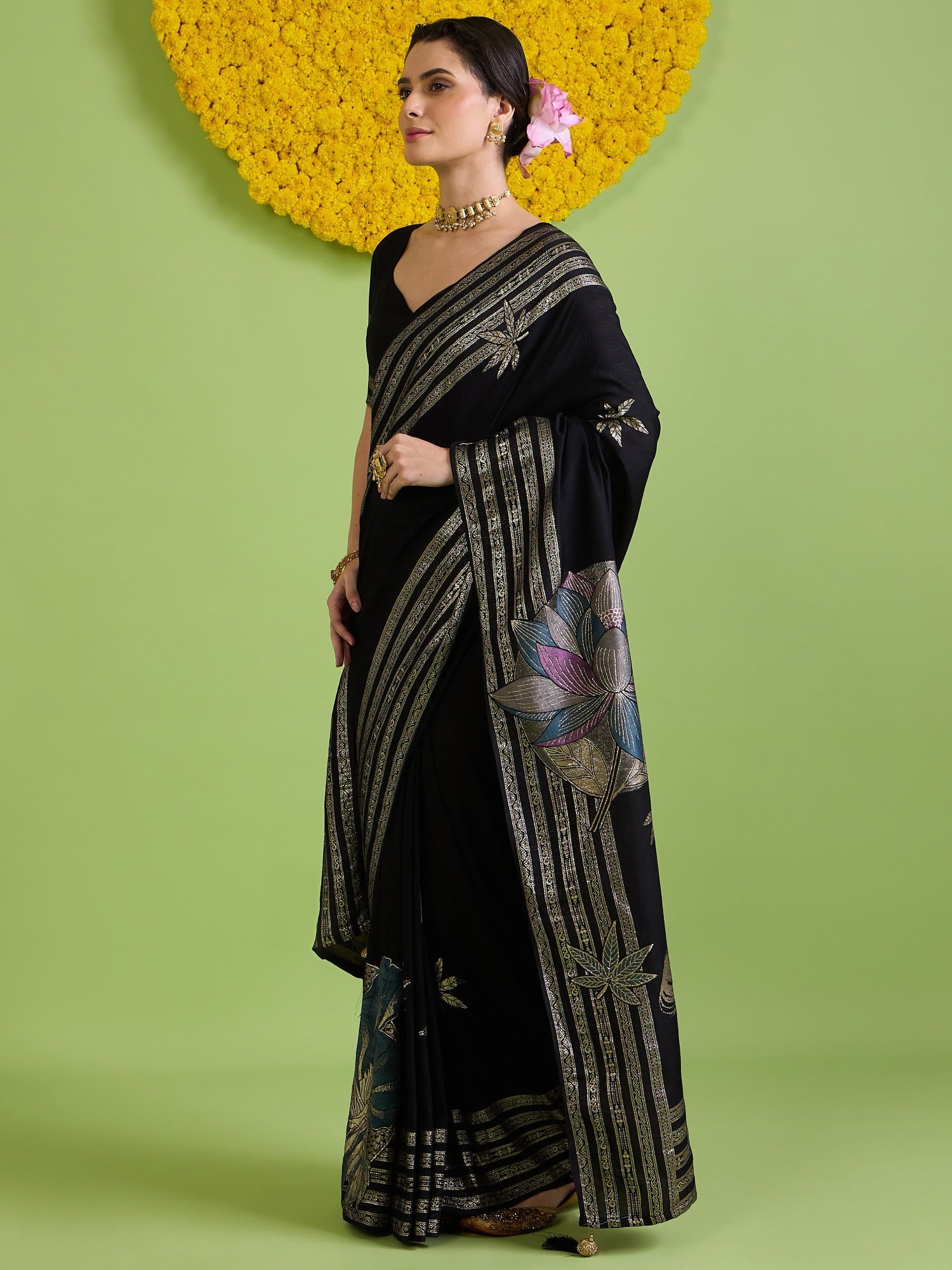 Black Silk Blend saree – detail view 3