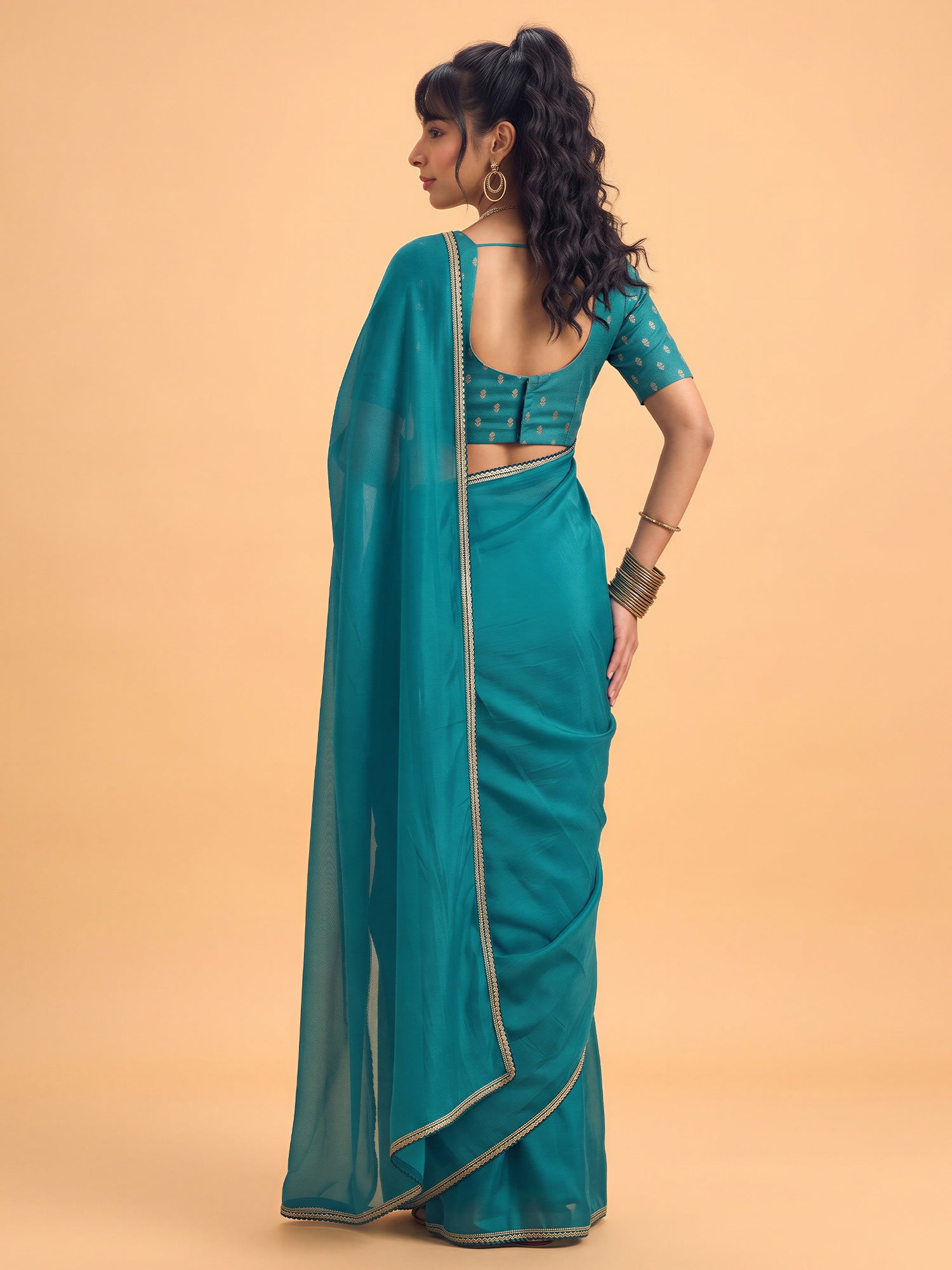 Teal Blue Silk saree – detail view 1