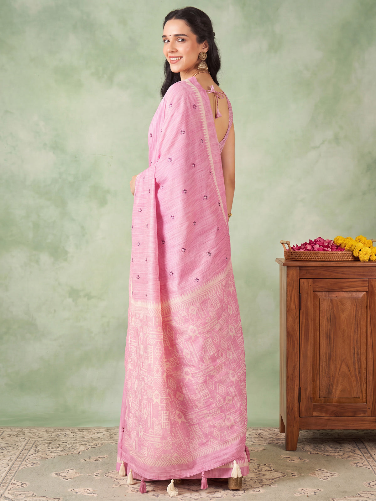 Pink Silk Blend saree – detail view 1