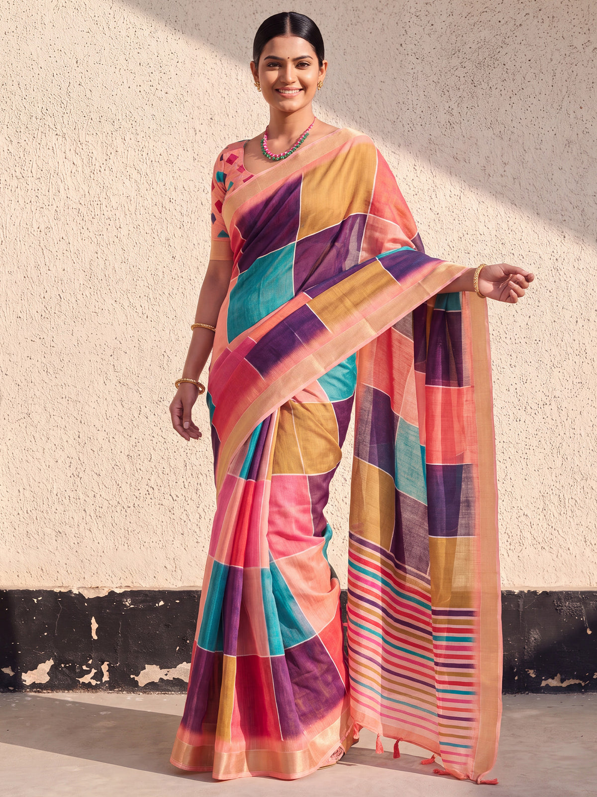 Multicolored Linen saree – detail view 3