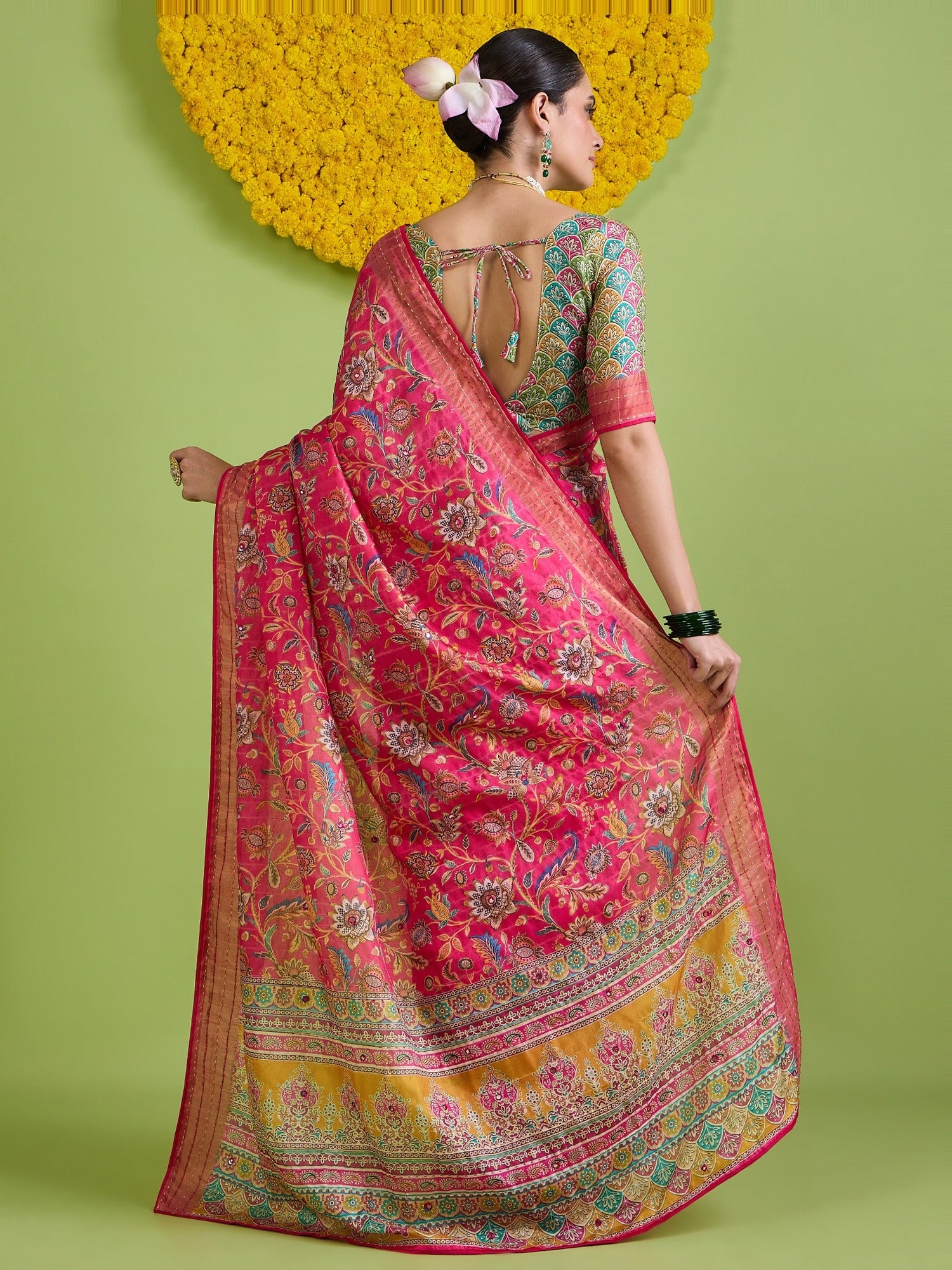 Pink Tussar Silk saree – detail view 2