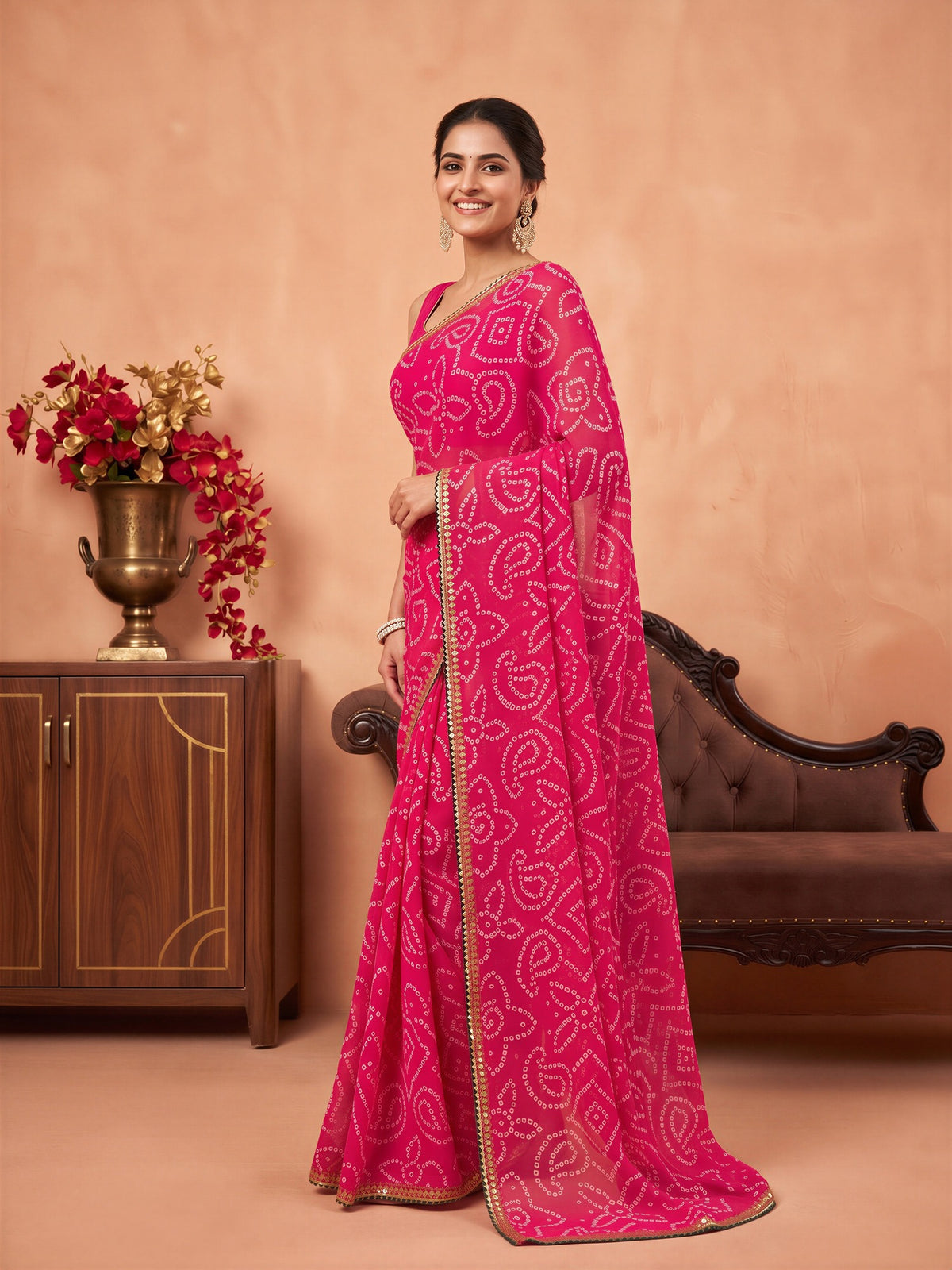 Pink Georgette saree – detail view 2