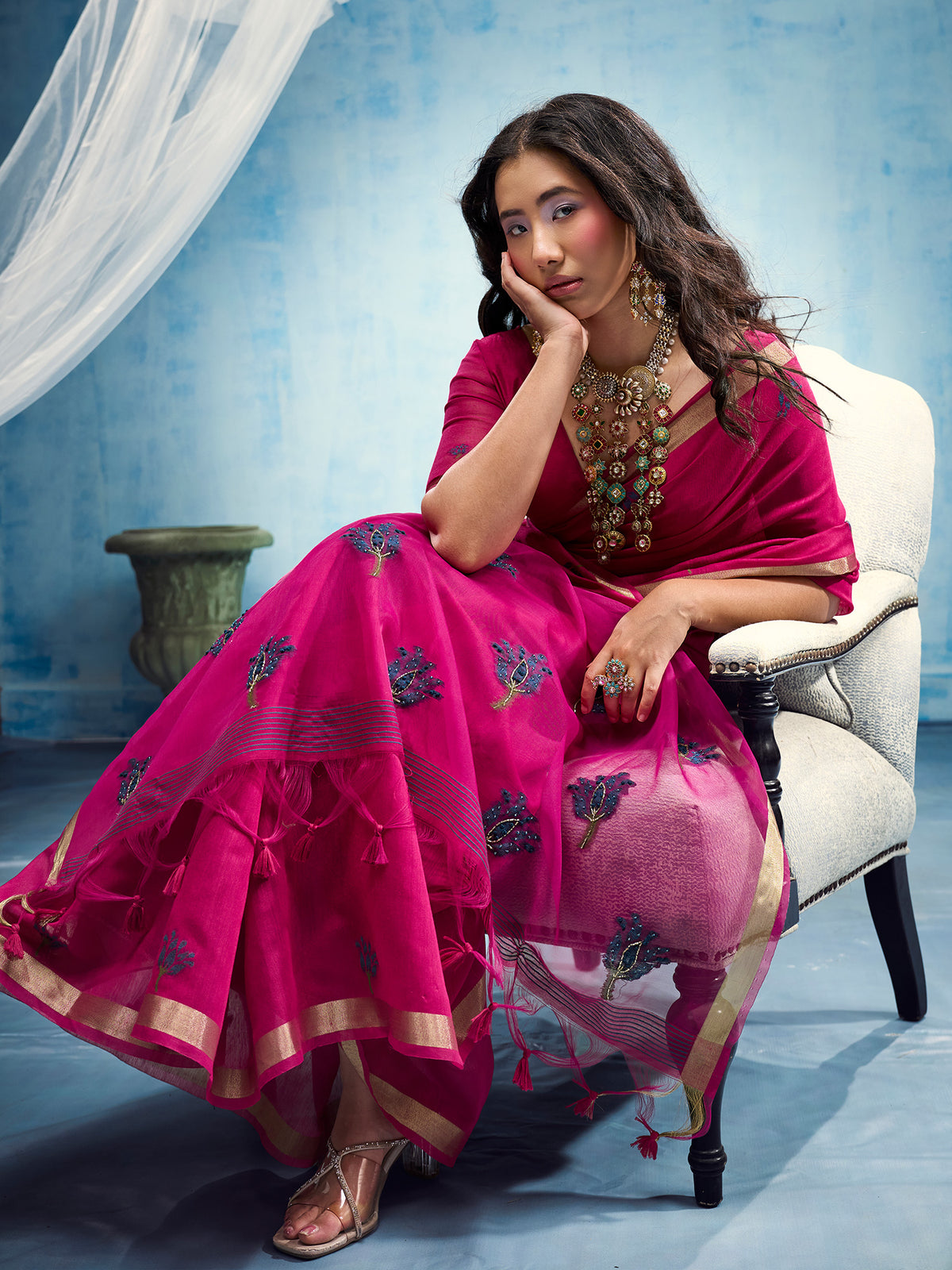 Pink Muga Cotton saree – detail view 2