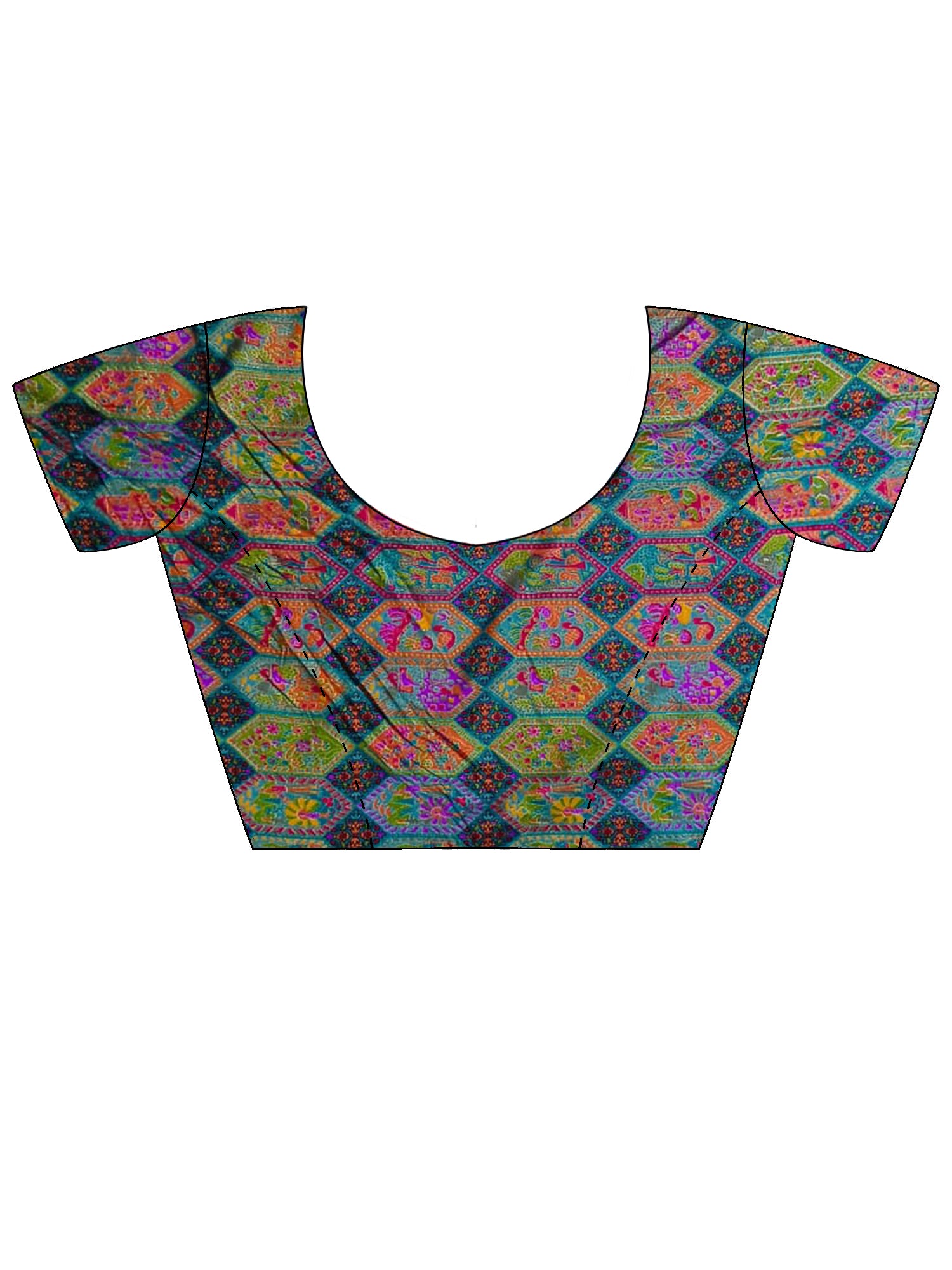 Unstitched multicolored silk blend blouse piece with kalamkari design
