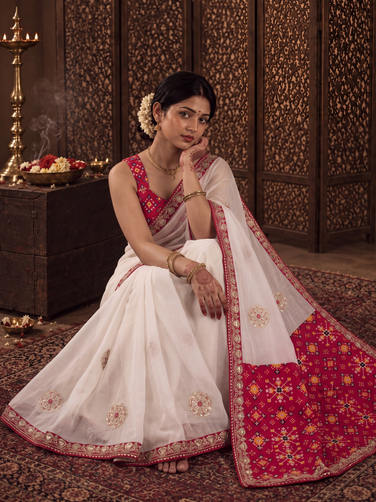 White Viscose saree – detail view 3
