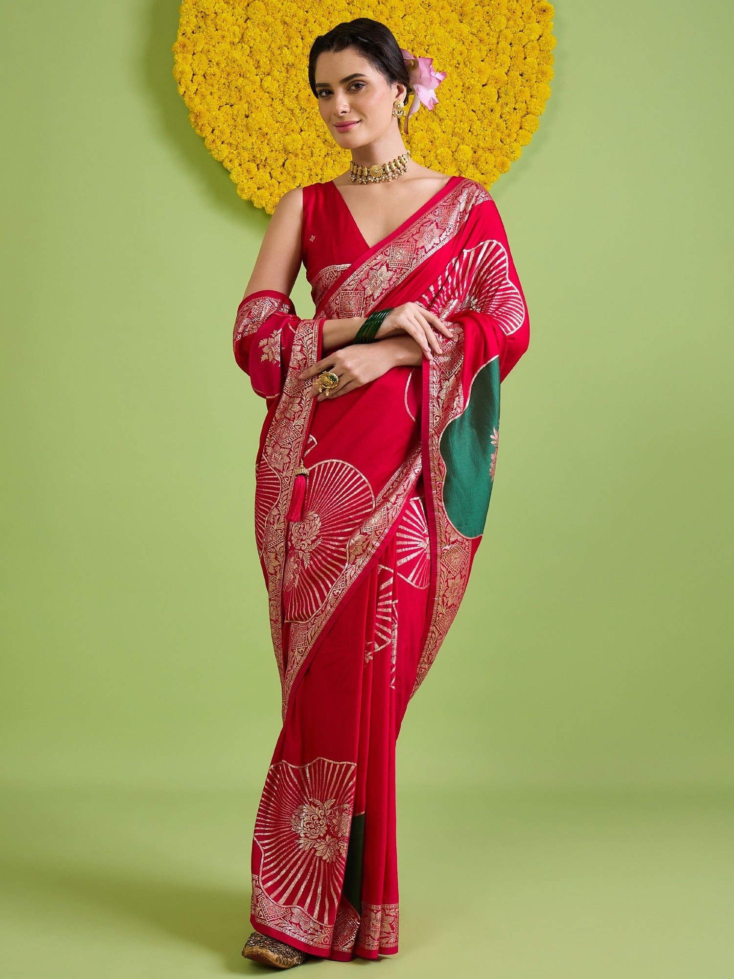 Red Silk Blend saree – detail view 4