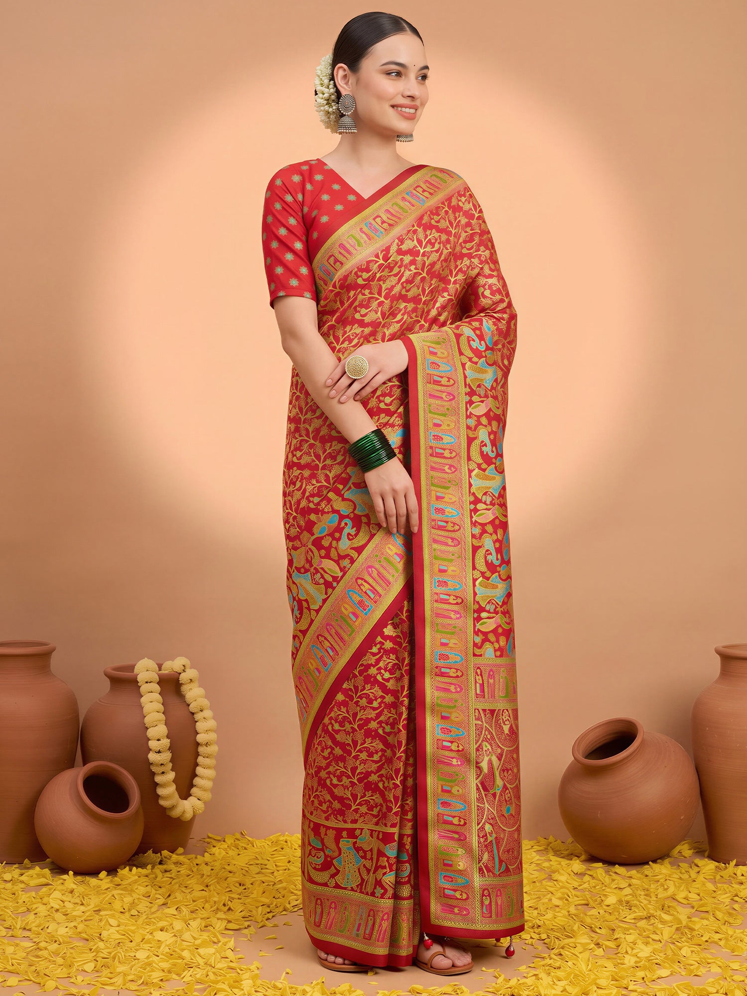 Red Silk Blend saree – detail view 3