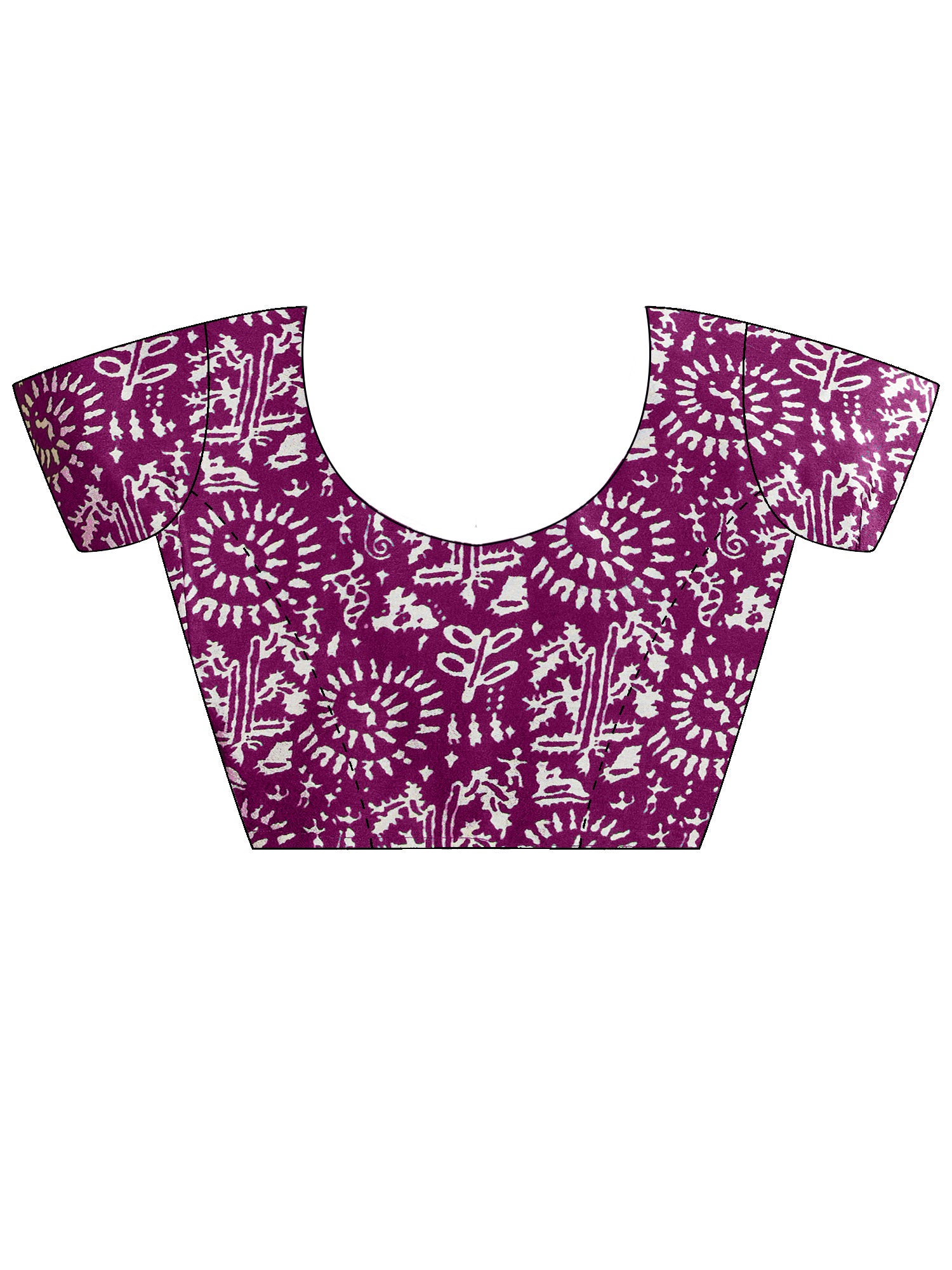 Unstitched purple satin blouse piece with ethnic motif design