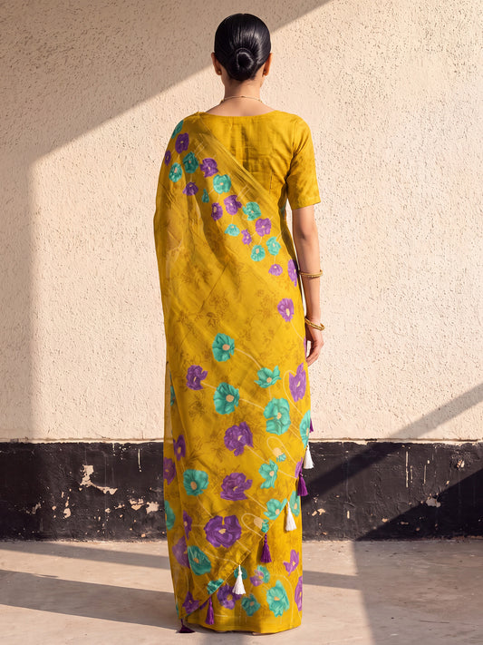 Mustard Cotton saree – detail view 1