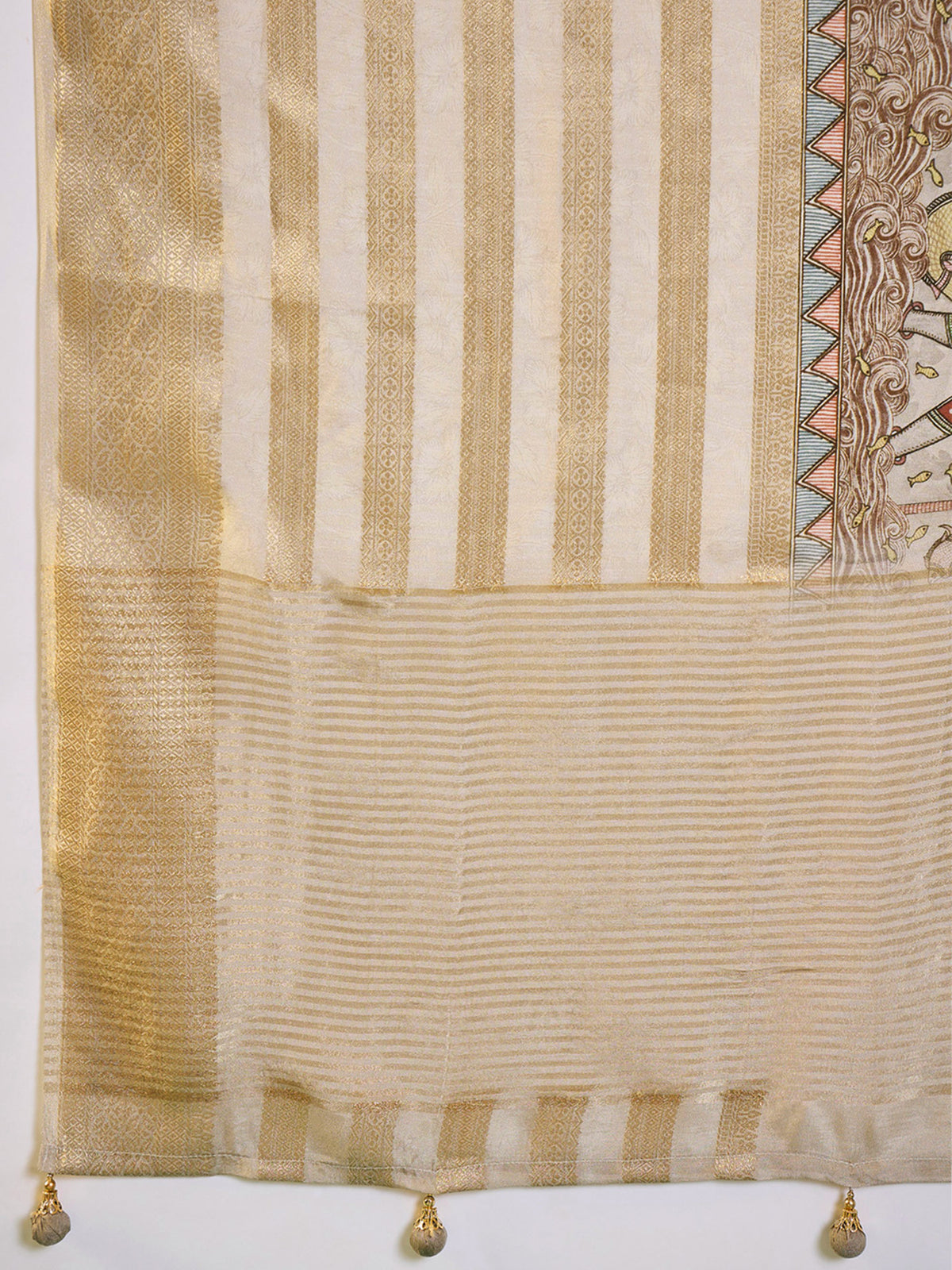 Cream Viscose Silk saree – detail view 5
