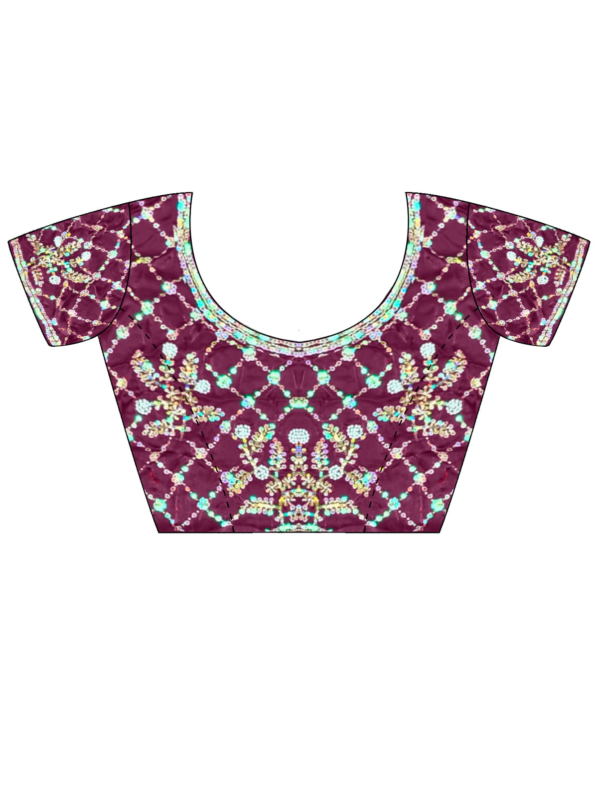 Unstitched purple satin blouse piece with embellished design