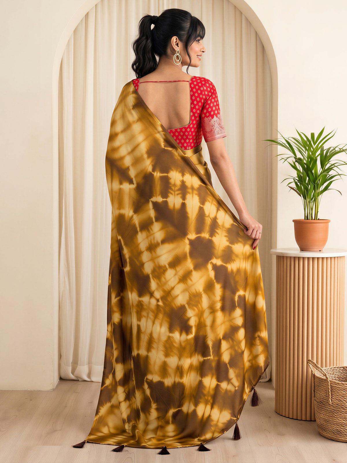 Brown Satin Silk saree – detail view 1