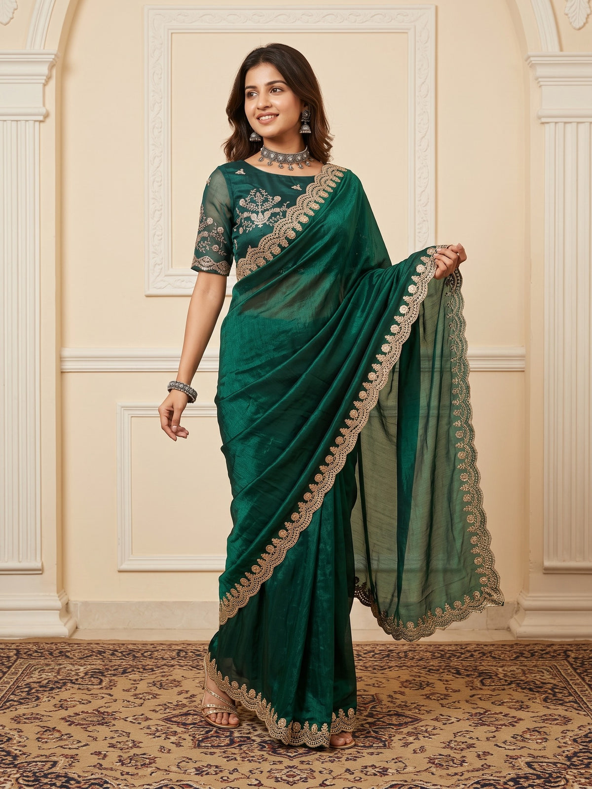 Green Tissue saree – detail view 3