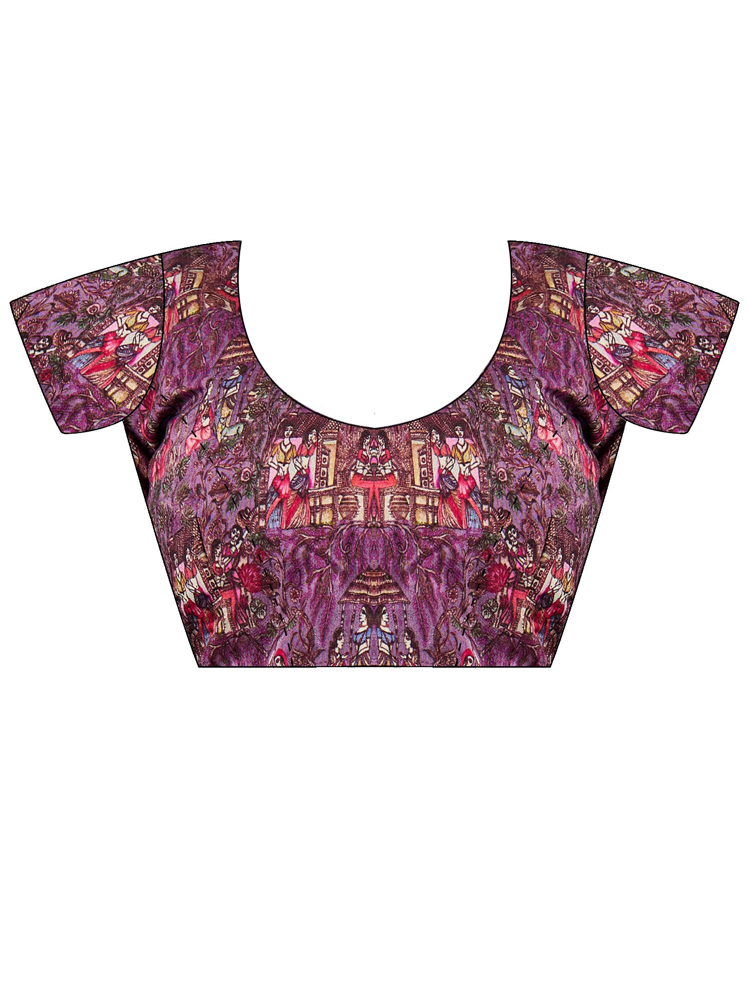 Unstitched purple viscose silk blouse piece with warli design