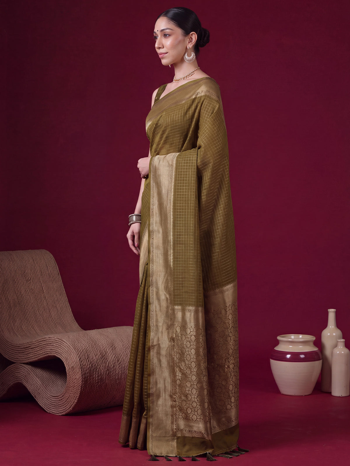 Olive Banarasi Silk saree – detail view 3
