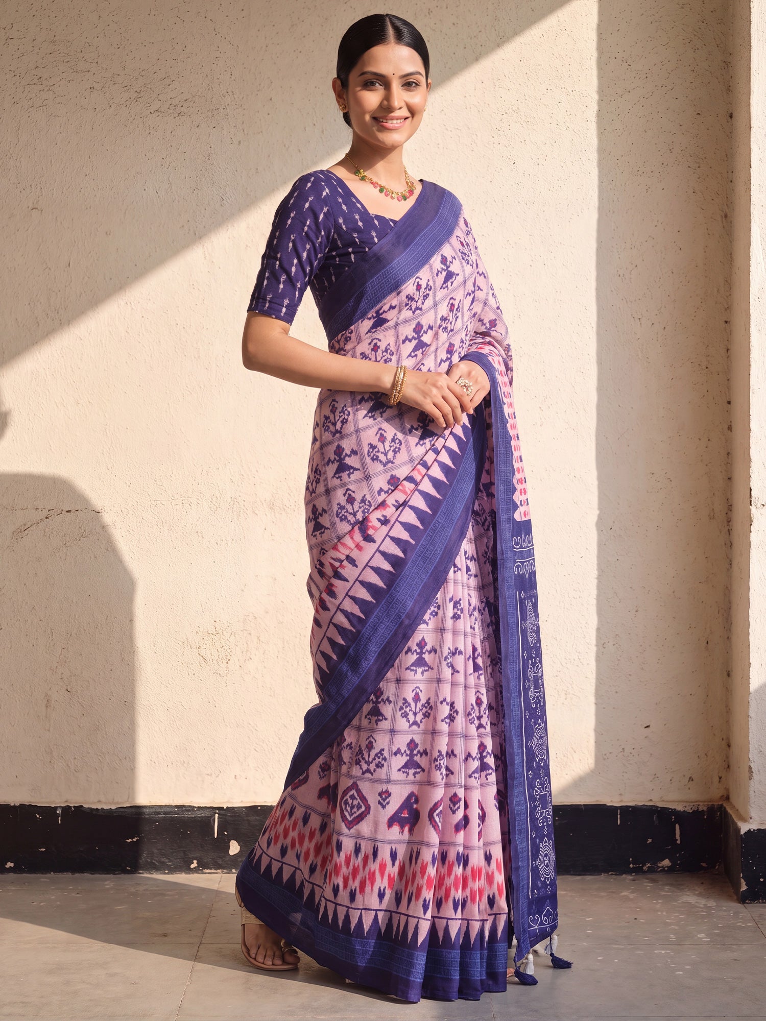 Blue Cotton saree – detail view 3