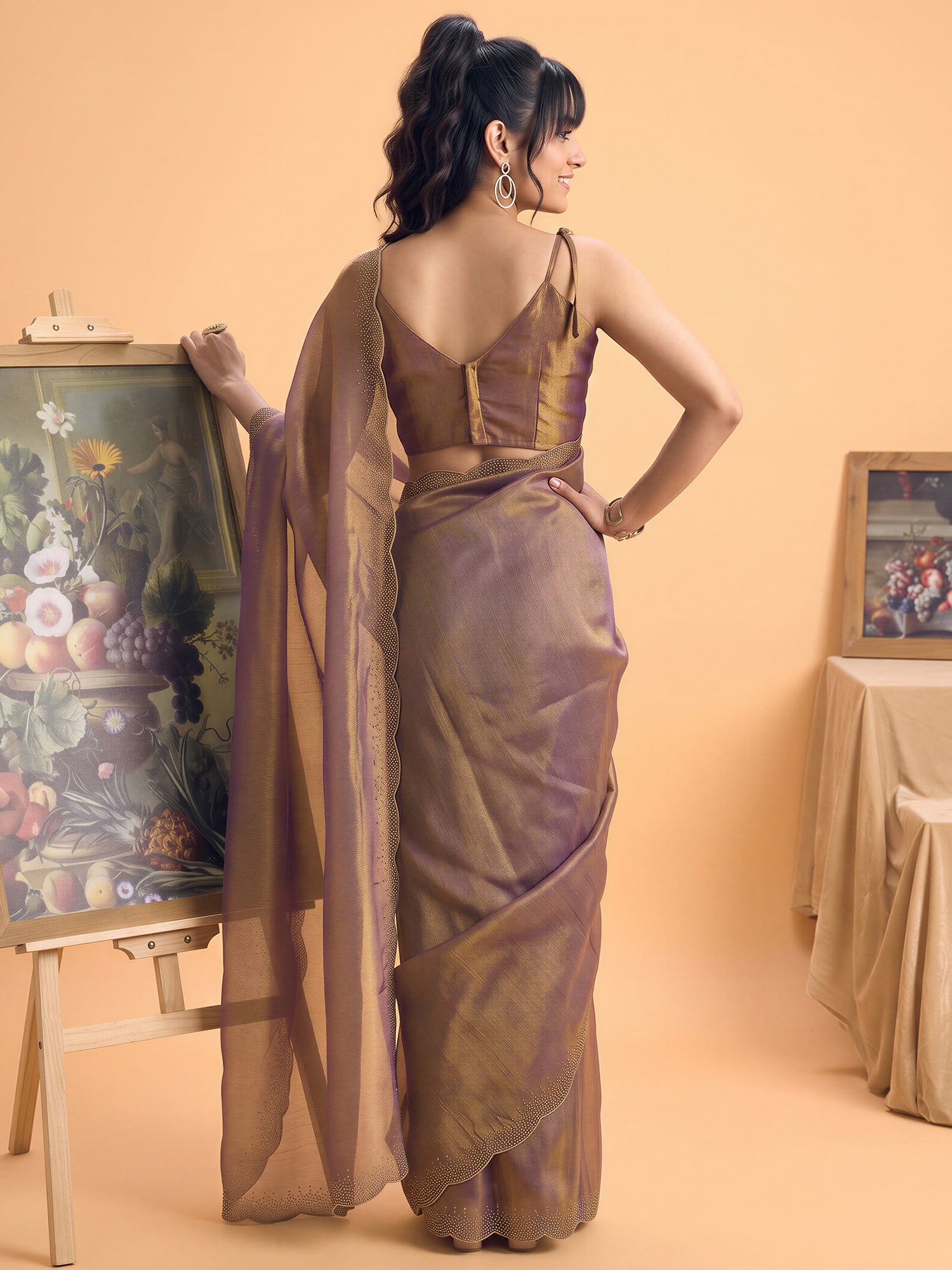 Metallic Satin Silk saree – detail view 1