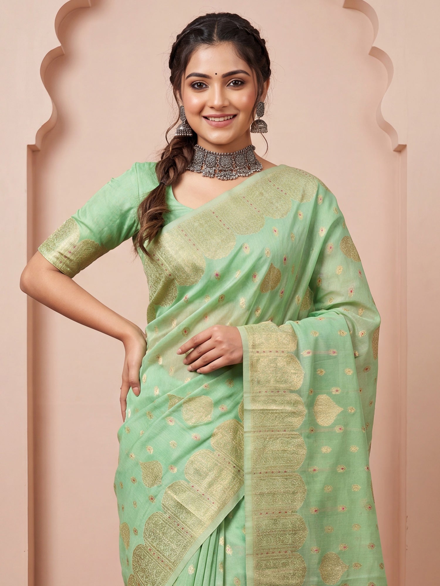 Mint Green Silk Blend saree – detail view 4