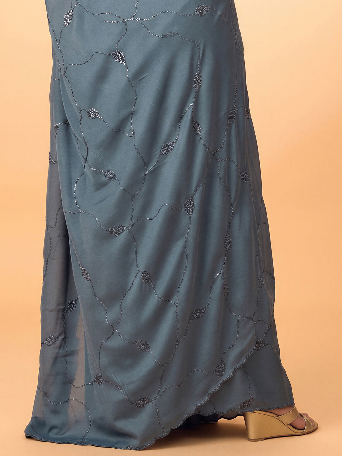 Teal Blue Satin Silk saree – detail view 5