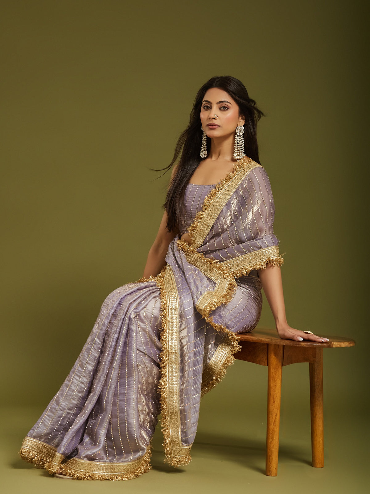 Lavender Satin saree – detail view 2