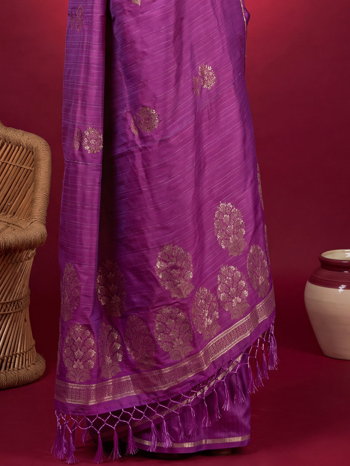 Violet Satin Silk saree – detail view 5