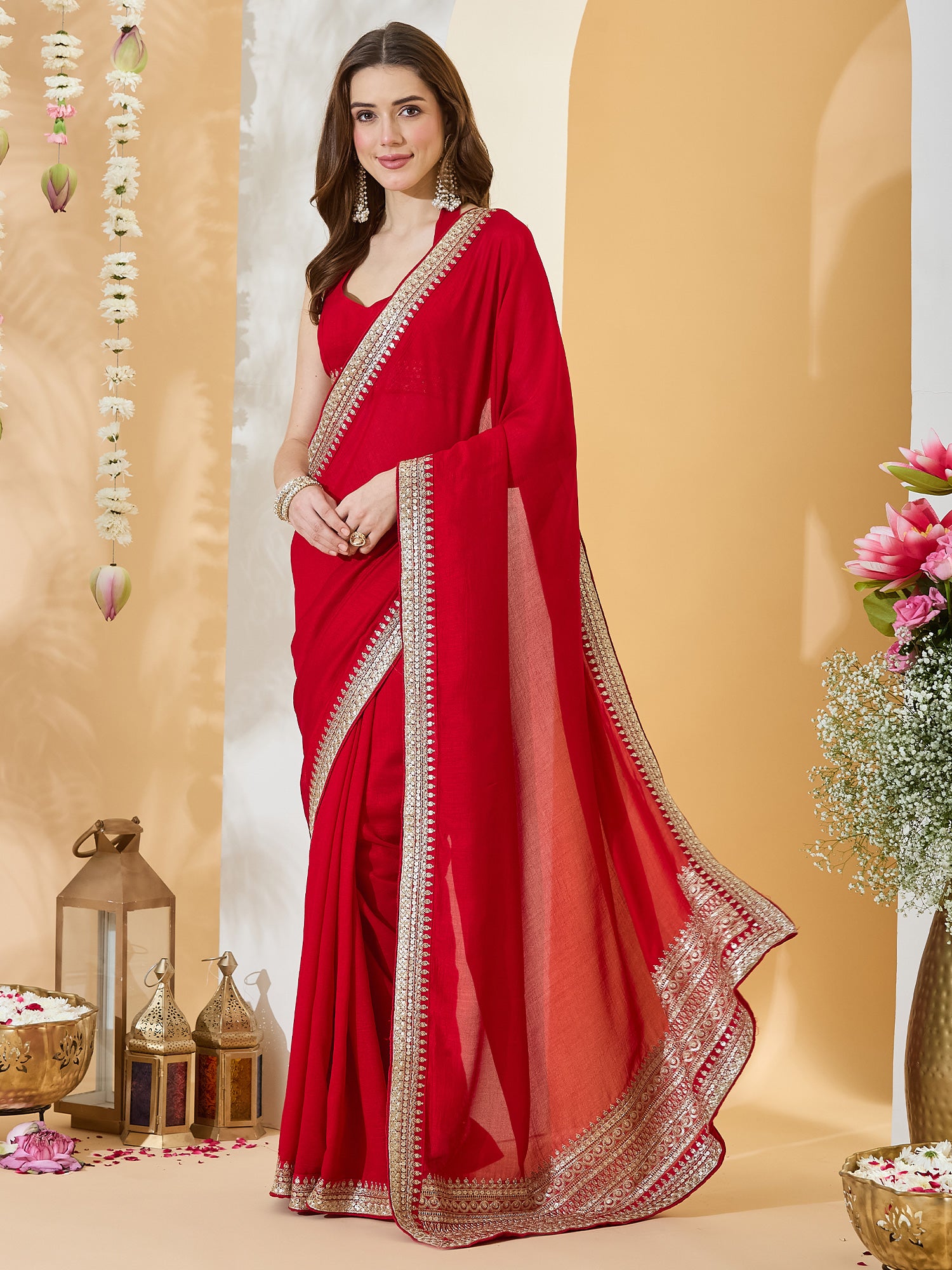 Red Silk Blend saree – detail view 2