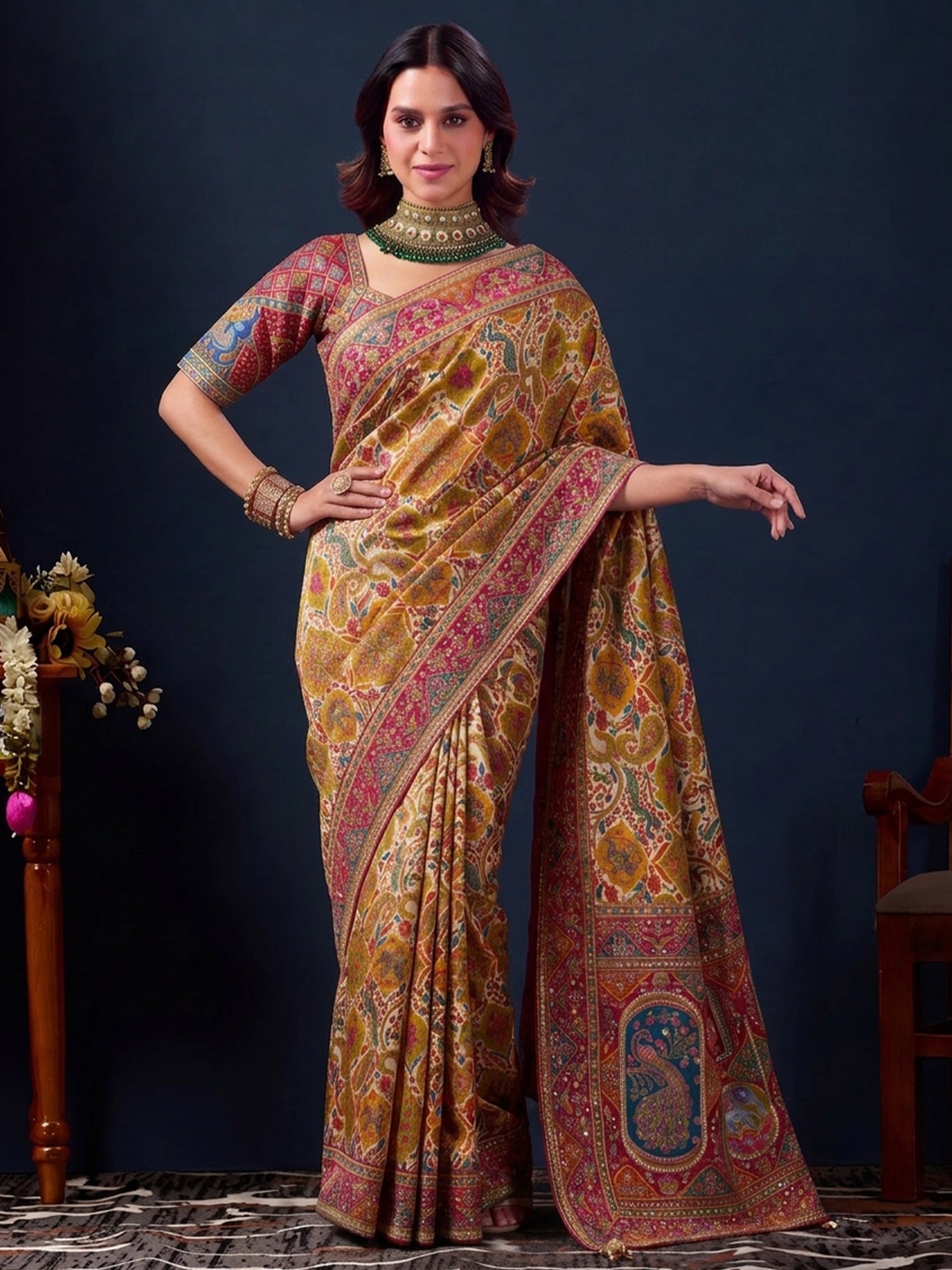 Cream Silk Blend saree – detail view 2