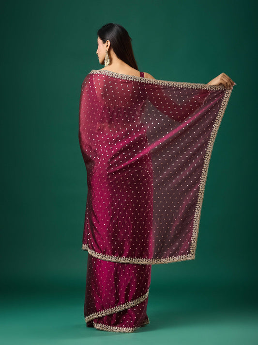 Wine Georgette saree – detail view 1