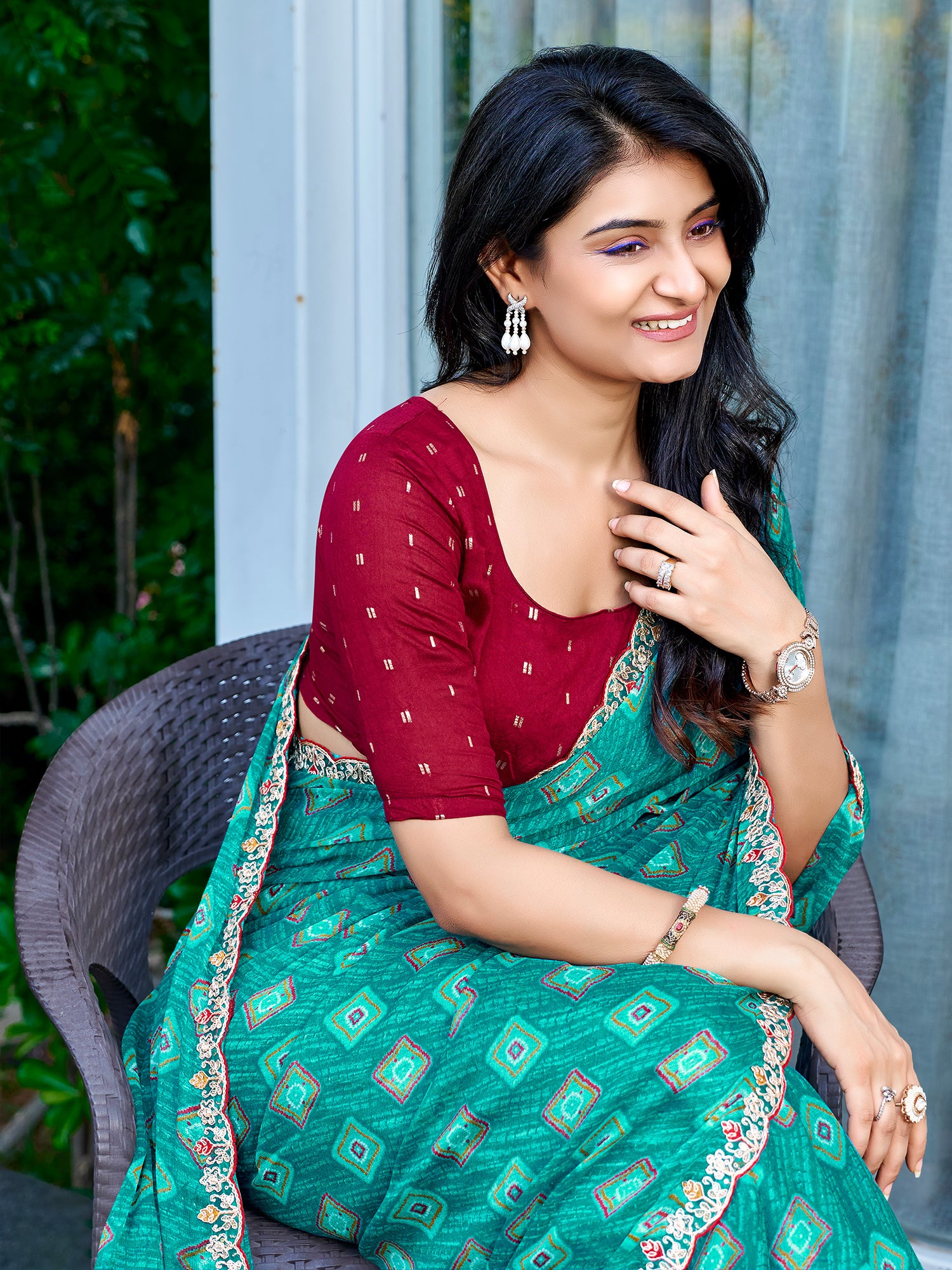 Teal Blue Georgette saree – detail view 2